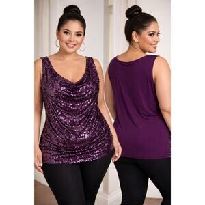 Dressbarn 2X Purple Sequin Top Cowl Neck Sleeveless Plus Size Party Blouse